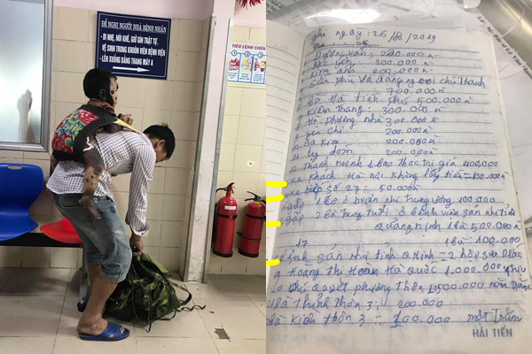 Cuốn sổ ‘tạ ơn đời’ đặc biệt của ông bố địu con đi khám bệnh sau khi vợ qua đời