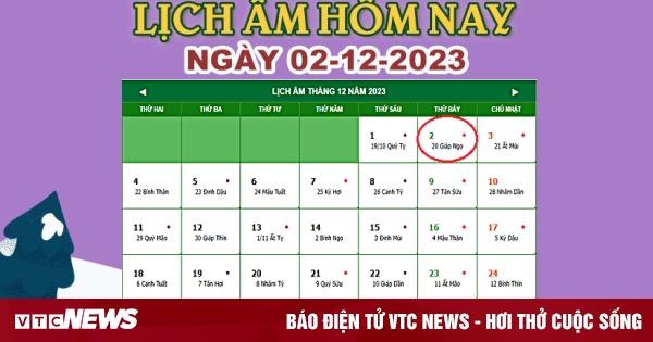 Lịch âm 2/12 – Âm lịch hôm nay 2/12 chính xác nhất - VTC News