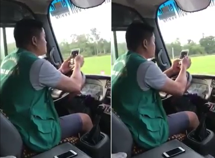 Tài xế xe buýt vừa dùng điện thoại vừa lái bằng khuỷu tay, coi thường tính mạng hành khách - 1