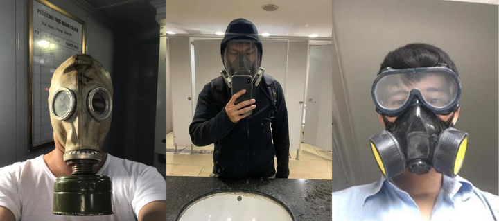 Ô nhiễm không khí, cô dâu chú rể đeo mặt nạ chụp ảnh - 3