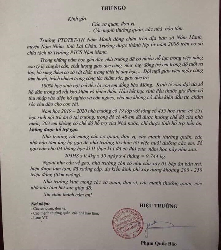 Xúc động bức thư hiệu trưởng vùng cao xin gạo nuôi học sinh - 1