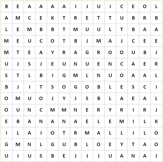 Tìm 12 từ tiếng Anh chỉ món ăn sáng trong ô chữ dưới đây - 1