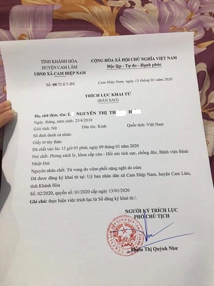 Thực hư bé gái ở Khánh Hòa chết nghi do viêm phổi Vũ Hán - 1