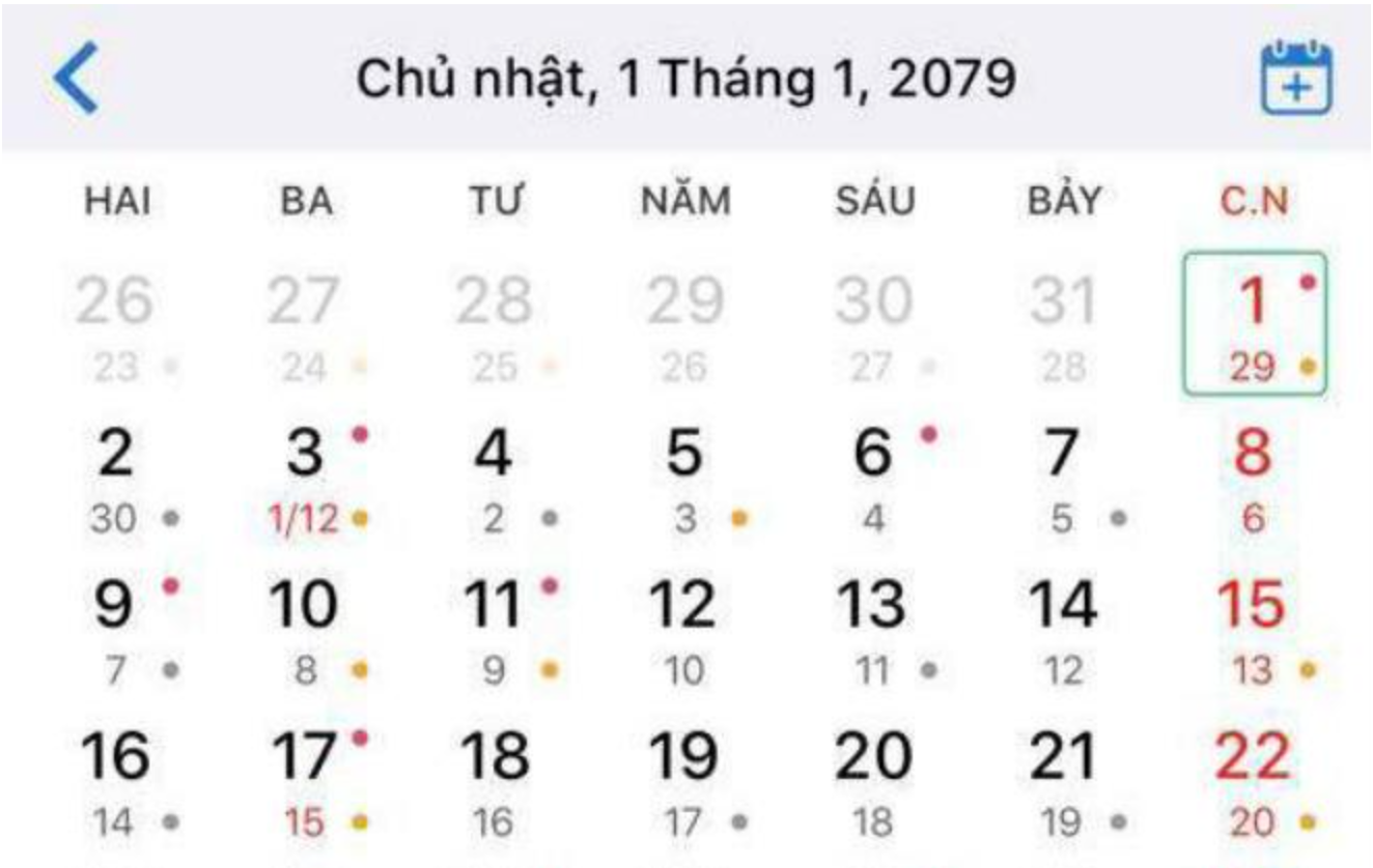 Đố bạn ngày 1/1/2079 vào thứ mấy?
