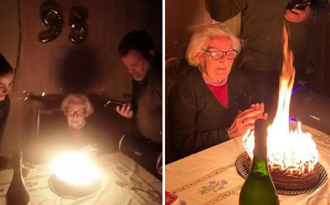 95 ngọn nến trên bánh kem biến sinh nhật cụ bà thành màn chữa cháy