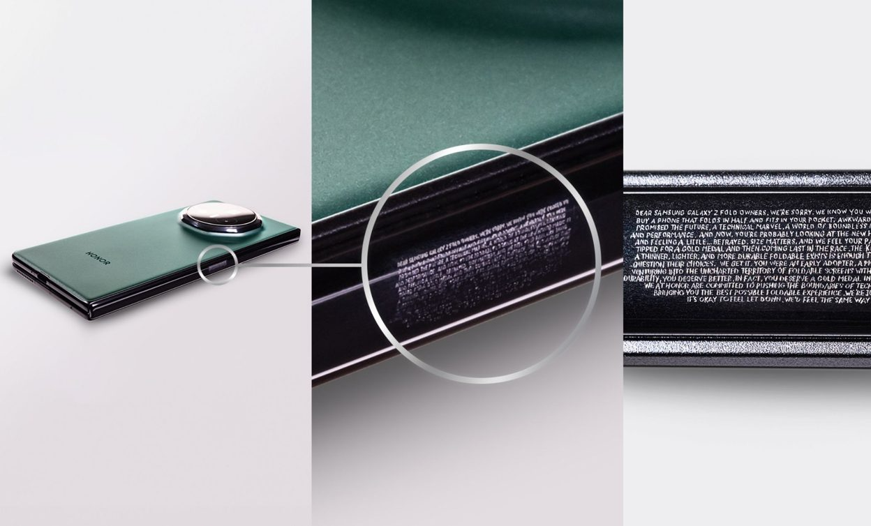 Honor khắc nguyên bức thư lên điện thoại để 'khịa' Samsung