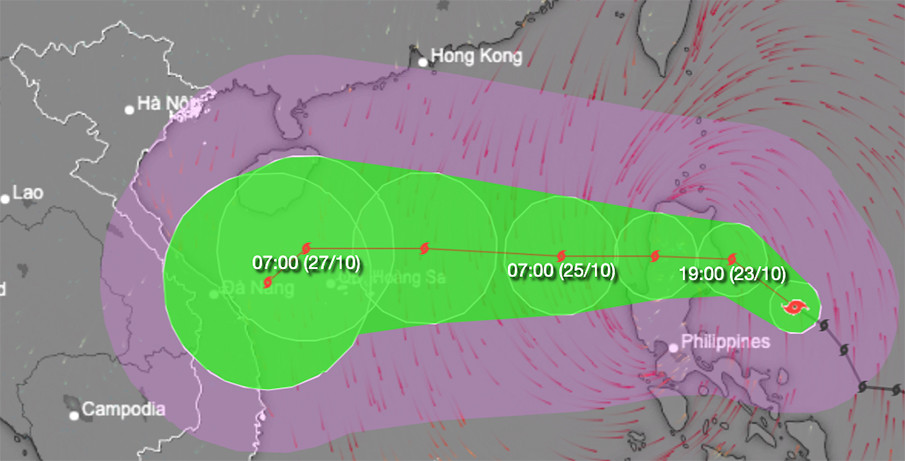 Bão Trami sẽ đạt cường độ cực đại khi tiến đến vùng biển quần đảo Hoàng Sa