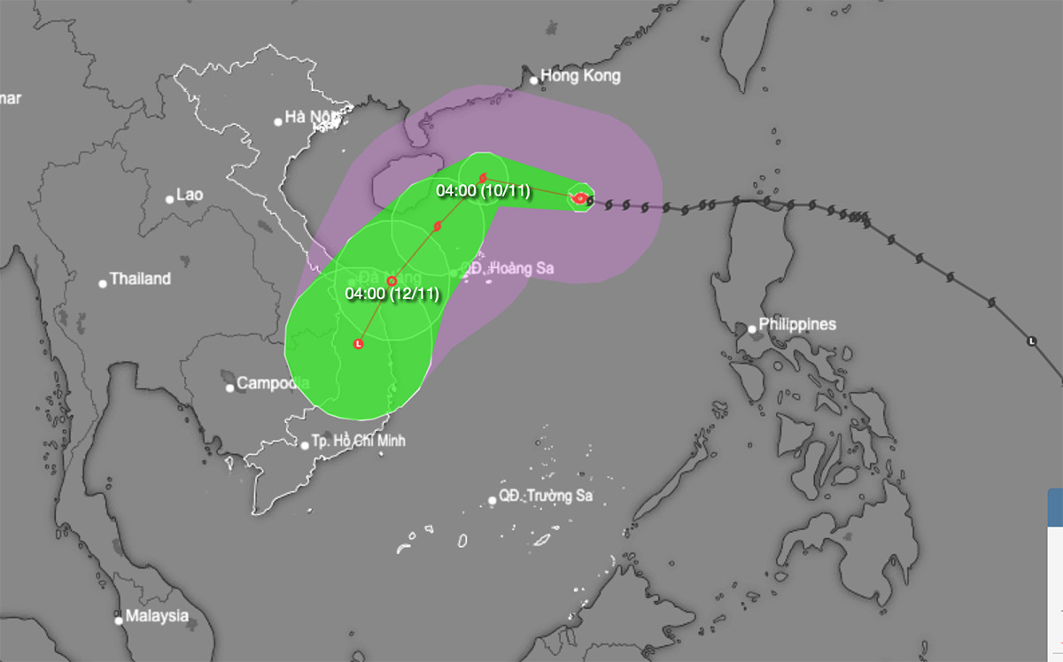Bão số 7 duy trì cấp 14 trên Biển Đông, hướng về vùng biển Quảng Trị-Quảng Ngãi