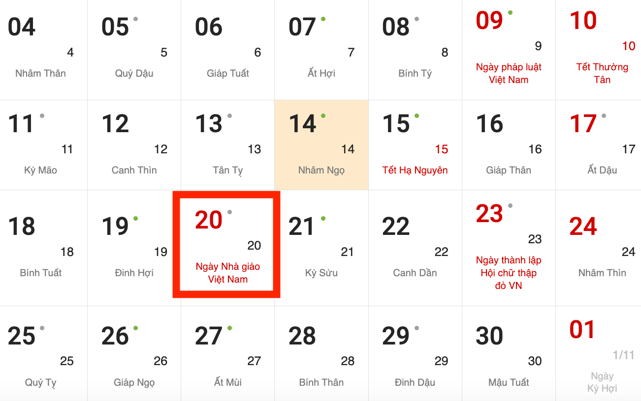 Ngày Nhà giáo Việt Nam 20/11/2024 rơi vào thứ mấy?