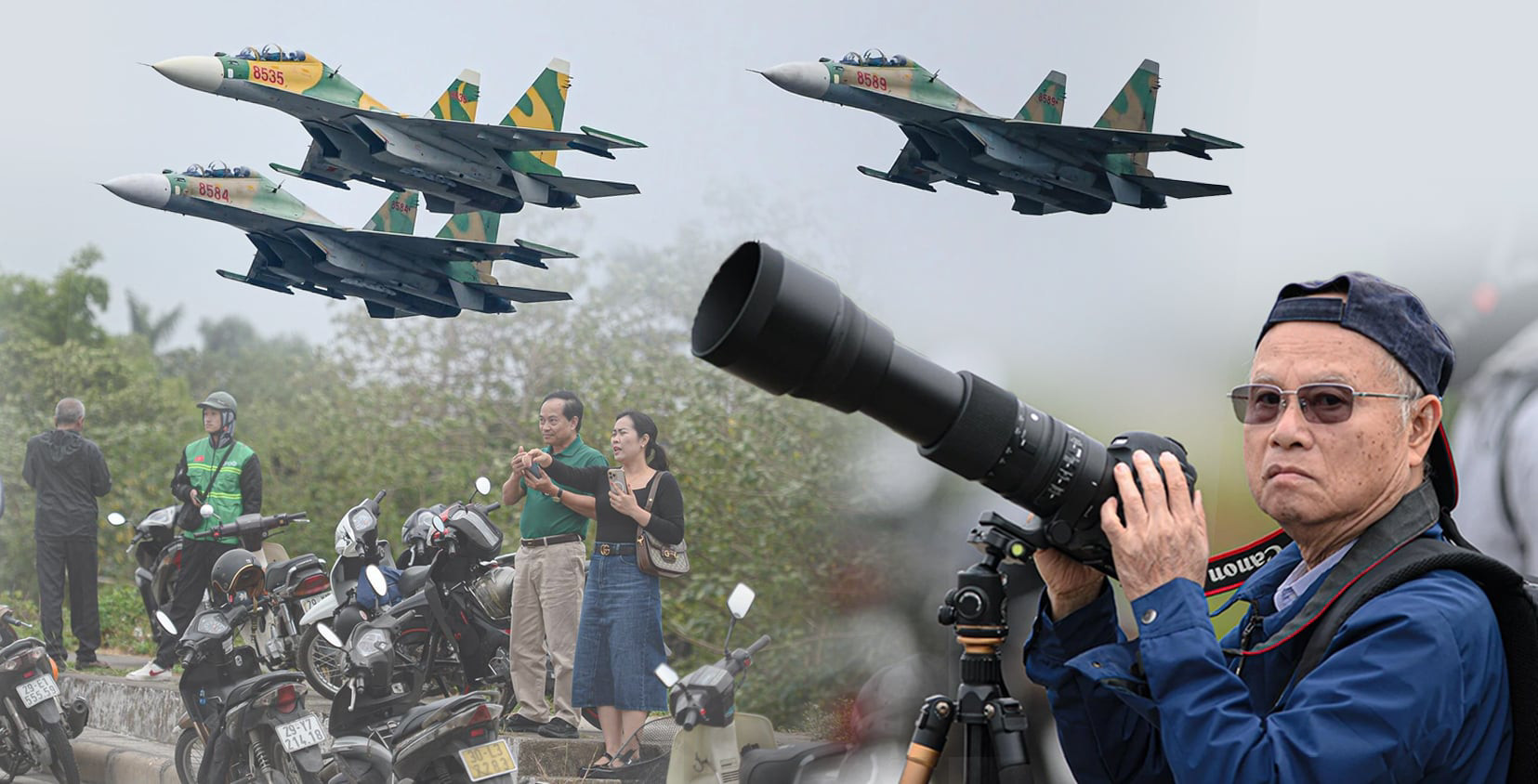 Chờ đợi 8 tiếng để tận mắt xem tiêm kích Su-30MK2 bay trên bầu trời Hà Nội