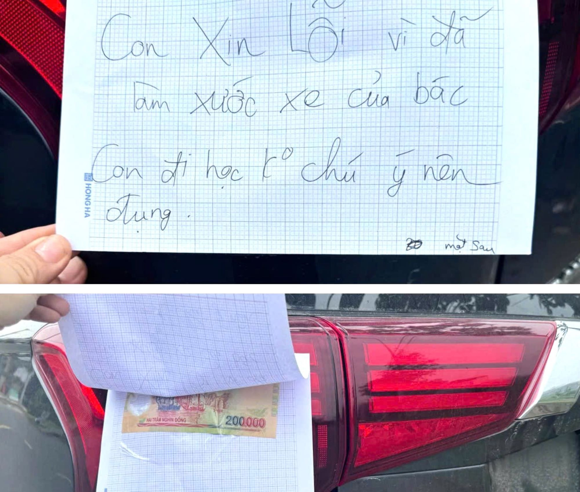 Lời xin lỗi đặc biệt của nam sinh đụng vào ô tô đậu bên đường