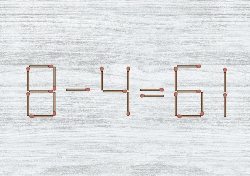 Di chuyển que diêm để phép tính 8 - 4 = 61 từ sai thành đúng