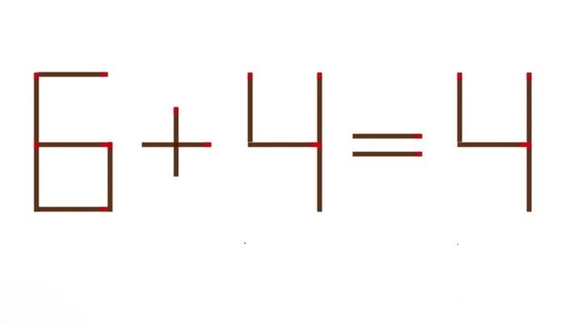 Di chuyển 1 que diêm để phép tính 6+4=4 từ sai thành đúng