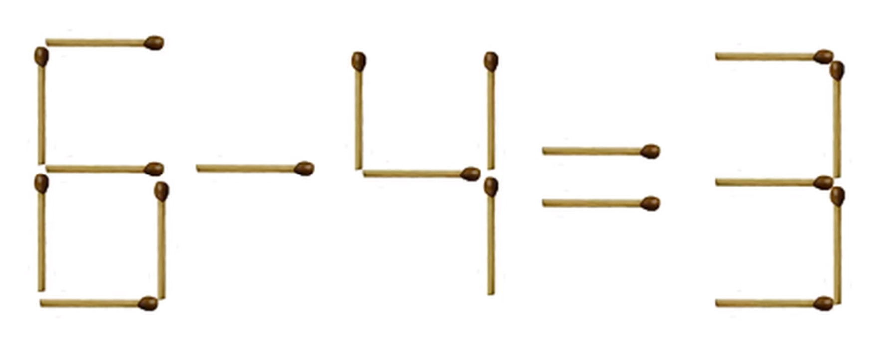 Di chuyển 1 que diêm để phép tính 6-4=3 từ sai thành đúng