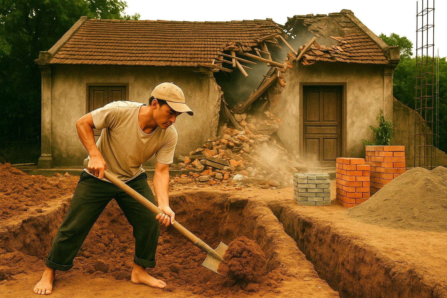 Xây nhà gây sụt lở, thiệt hại tài sản nhà hàng xóm có phải bồi thường?