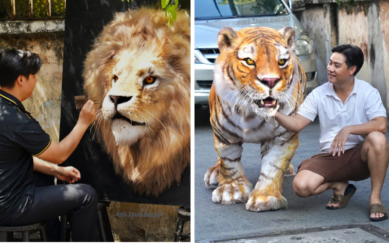 Chàng trai TP.HCM làm mô hình hổ Bengal giống thật khiến người trên phố hết hồn