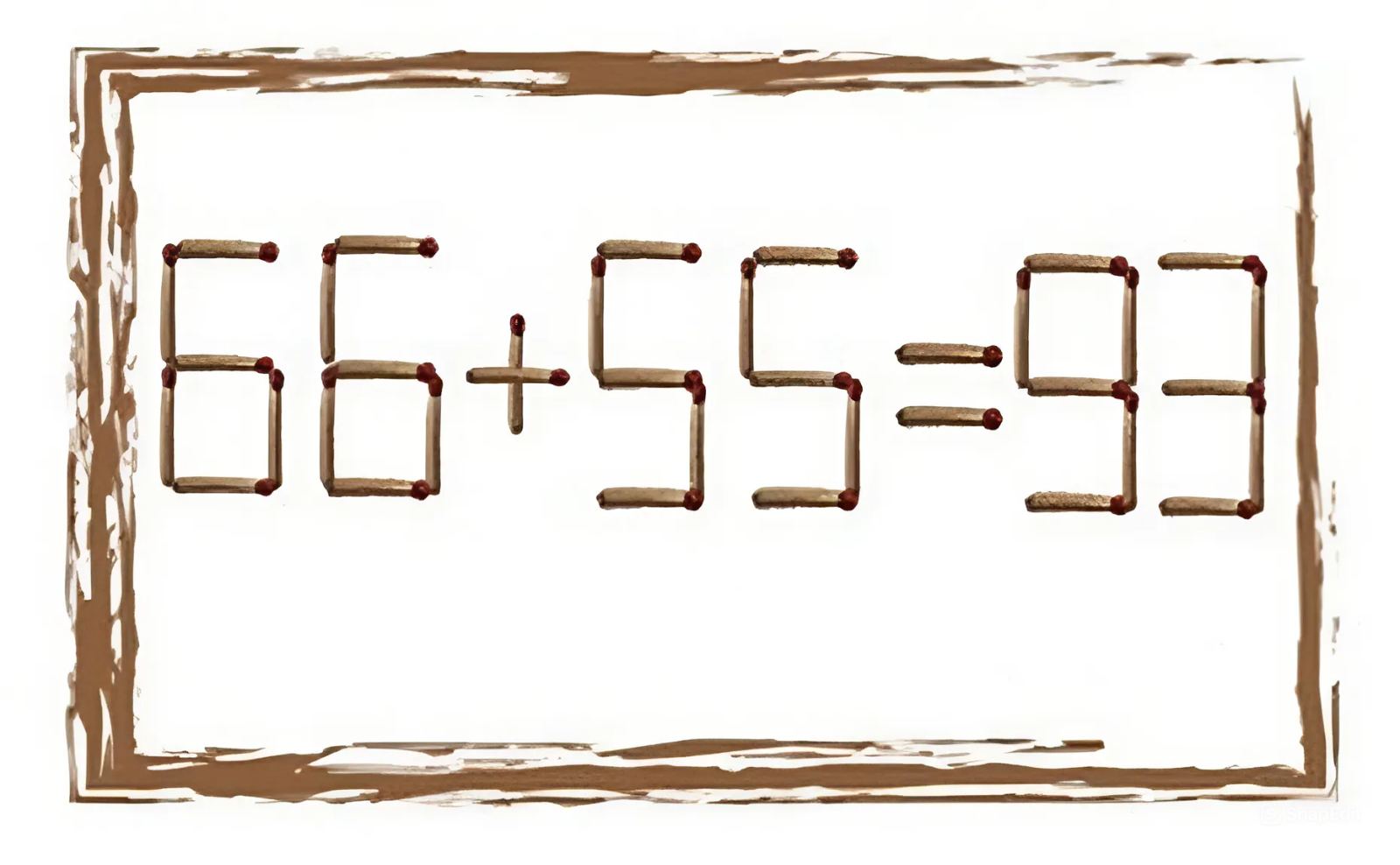 Di chuyển 2 que diêm biến phép tính 66 + 55 = 93 từ sai thành đúng