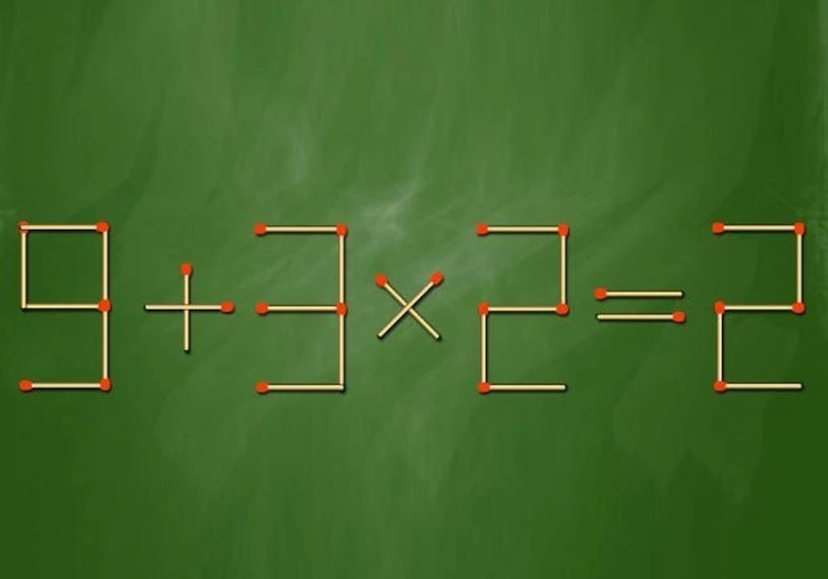 Di chuyển 1 que diêm để phép tính 9 + 3 x 2 = 2 từ sai thành đúng