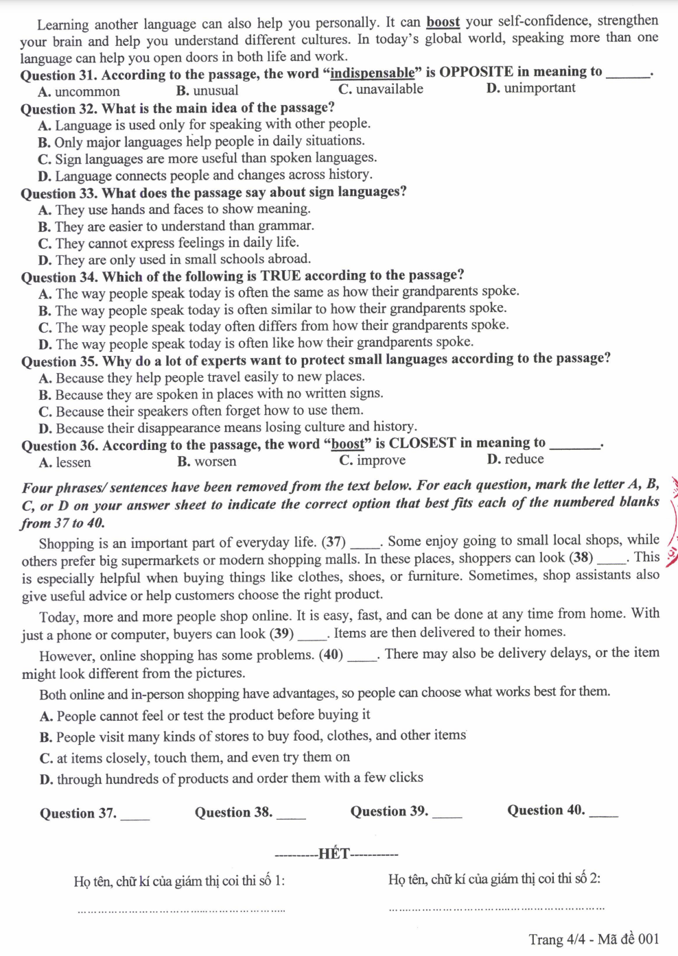 Đáp án môn tiếng Anh thi vào lớp 10 Hà Nội 2025 - 5