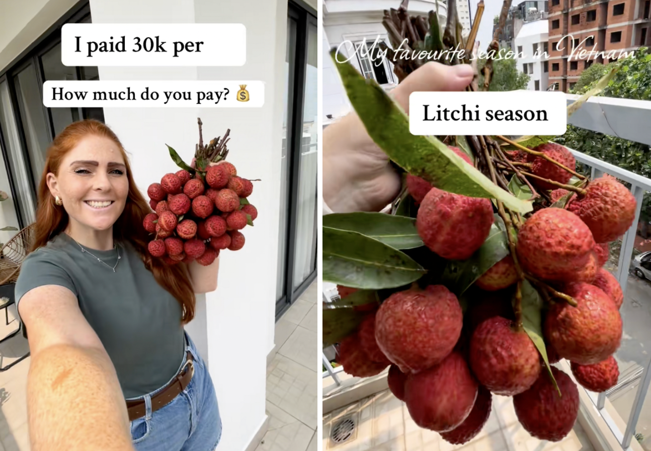 Sốt clip cô gái Tây cười tít khoe chùm vải ngon mua với giá 30 nghìn đồng/kg