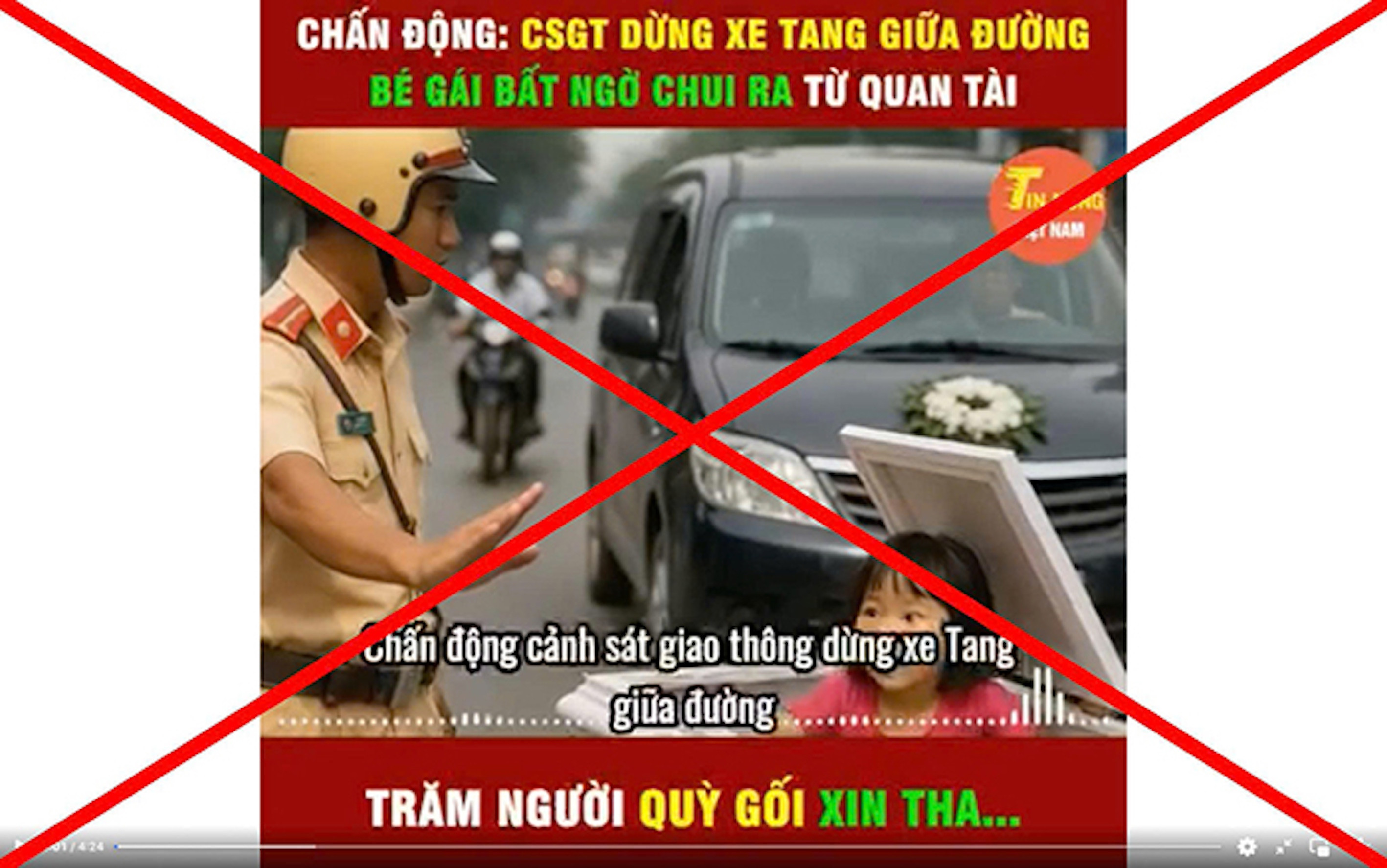 'CSGT dừng xe tang giữa đường, bé gái bất ngờ chui ra từ quan tài' là tin giả