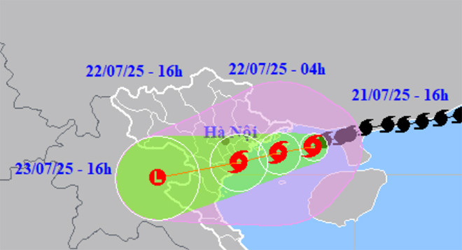Ngày 22/7, bão số 3 trên đất liền ven biển Hải Phòng-Thanh Hoá, miền Bắc mưa lớn