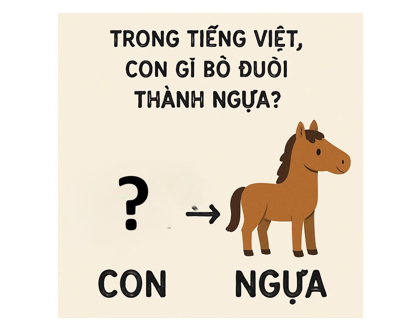 Câu đố tiếng Việt: Con gì bỏ đuôi thành con ngựa?
