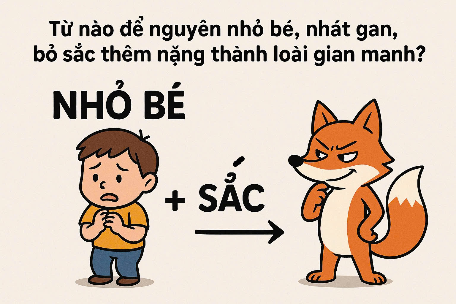 Từ nào để nguyên nhỏ bé, nhát gan, bỏ sắc thêm nặng thành loài gian manh