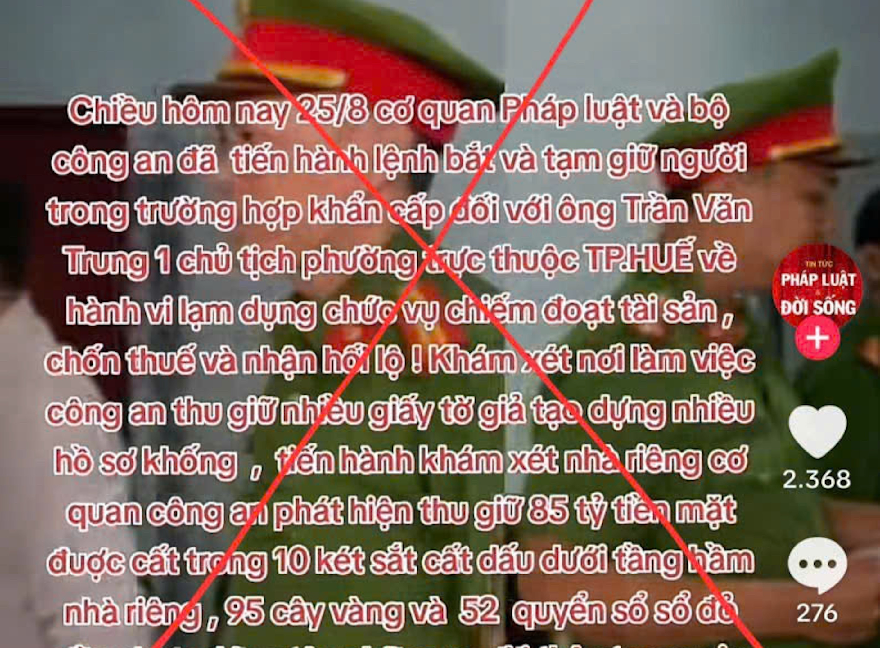 Tin Chủ tịch phường ở Huế bị bắt, thu giữ nhiều sổ đỏ và vàng là tin giả