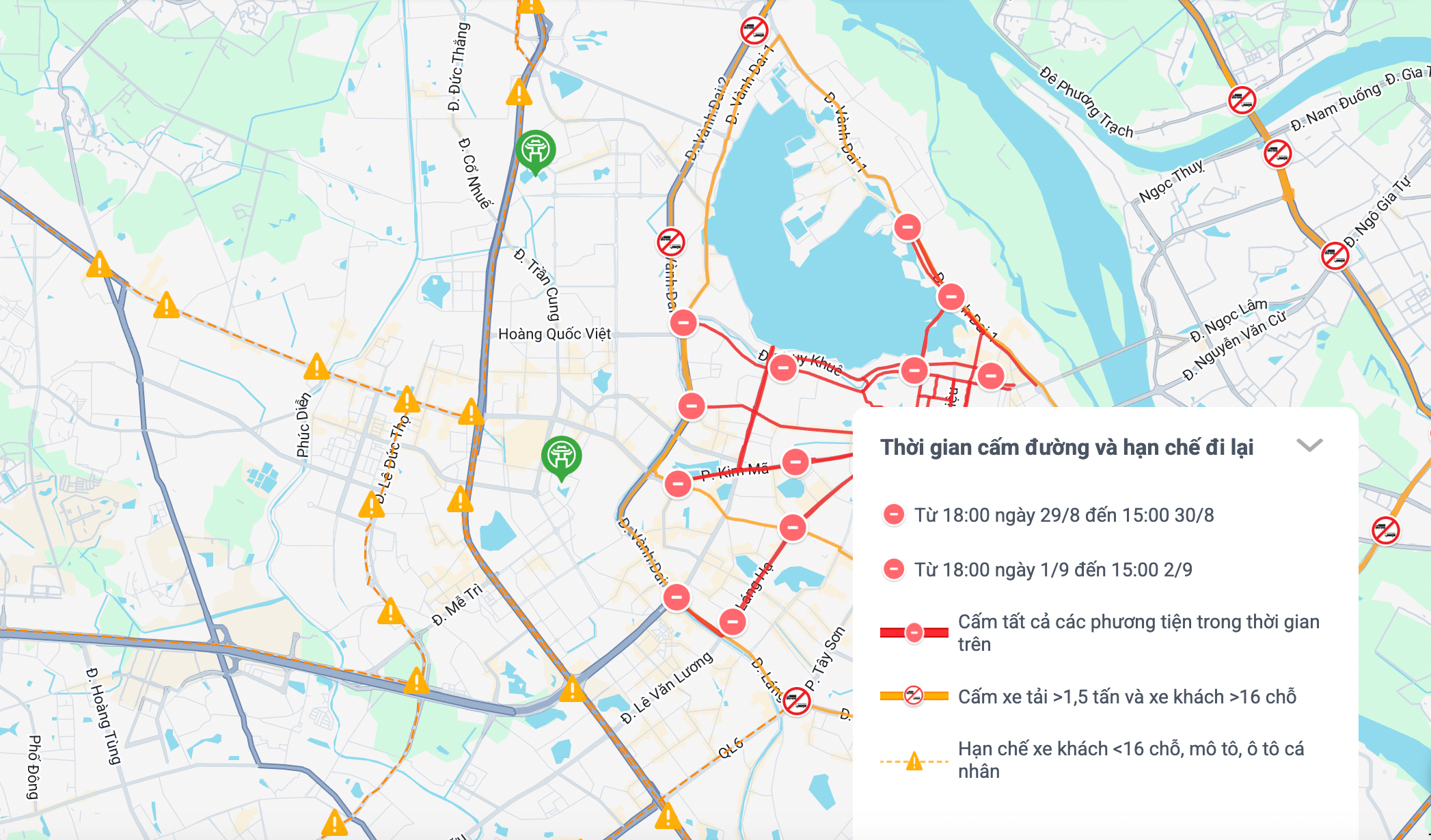 Lịch cấm đường ngày 1/9 phục vụ Lễ diễu binh, diễu hành A80