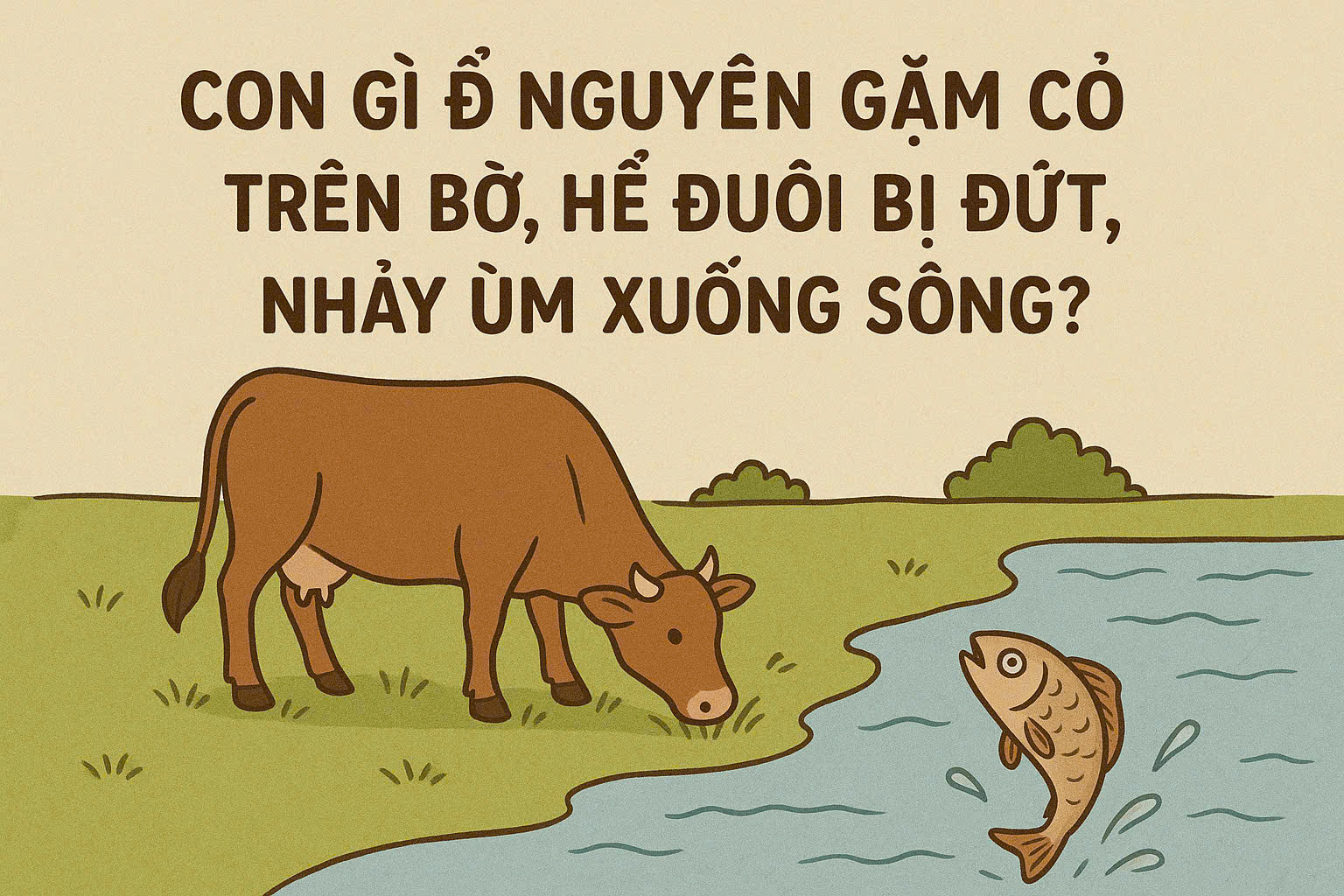 Con gì để nguyên gặm cỏ trên bờ, hễ đuôi bị bứt, nhảy ùm xuống sông?