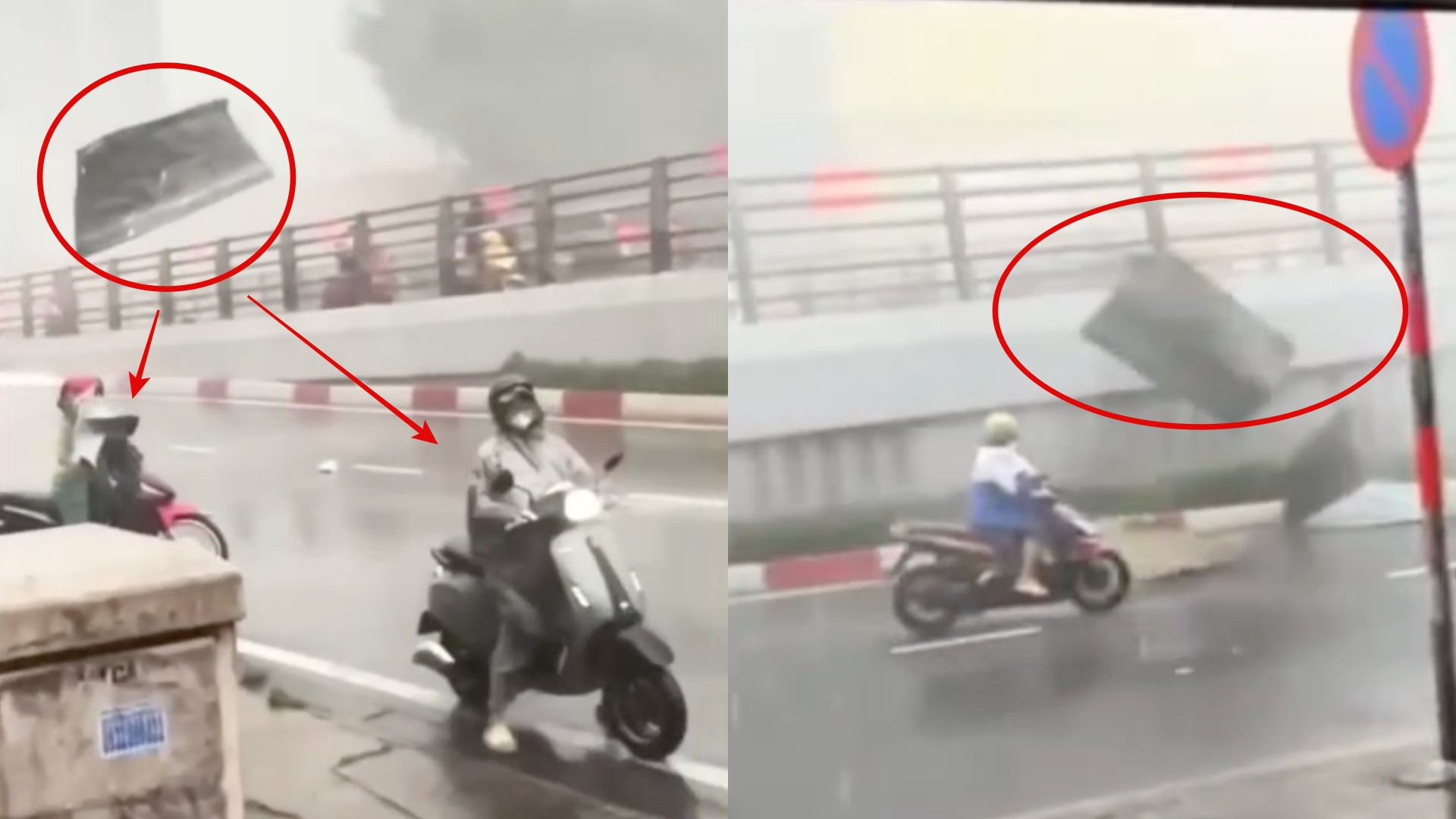 Dông lốc mạnh, mái tôn bay như 'máy chém' trên đường ở TP.HCM