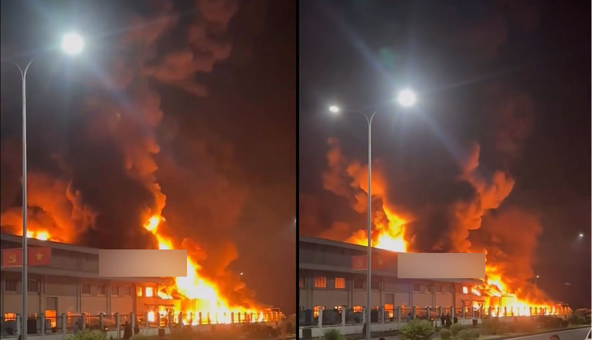 Cháy lớn tại kho giày ở Hải Phòng lúc rạng sáng