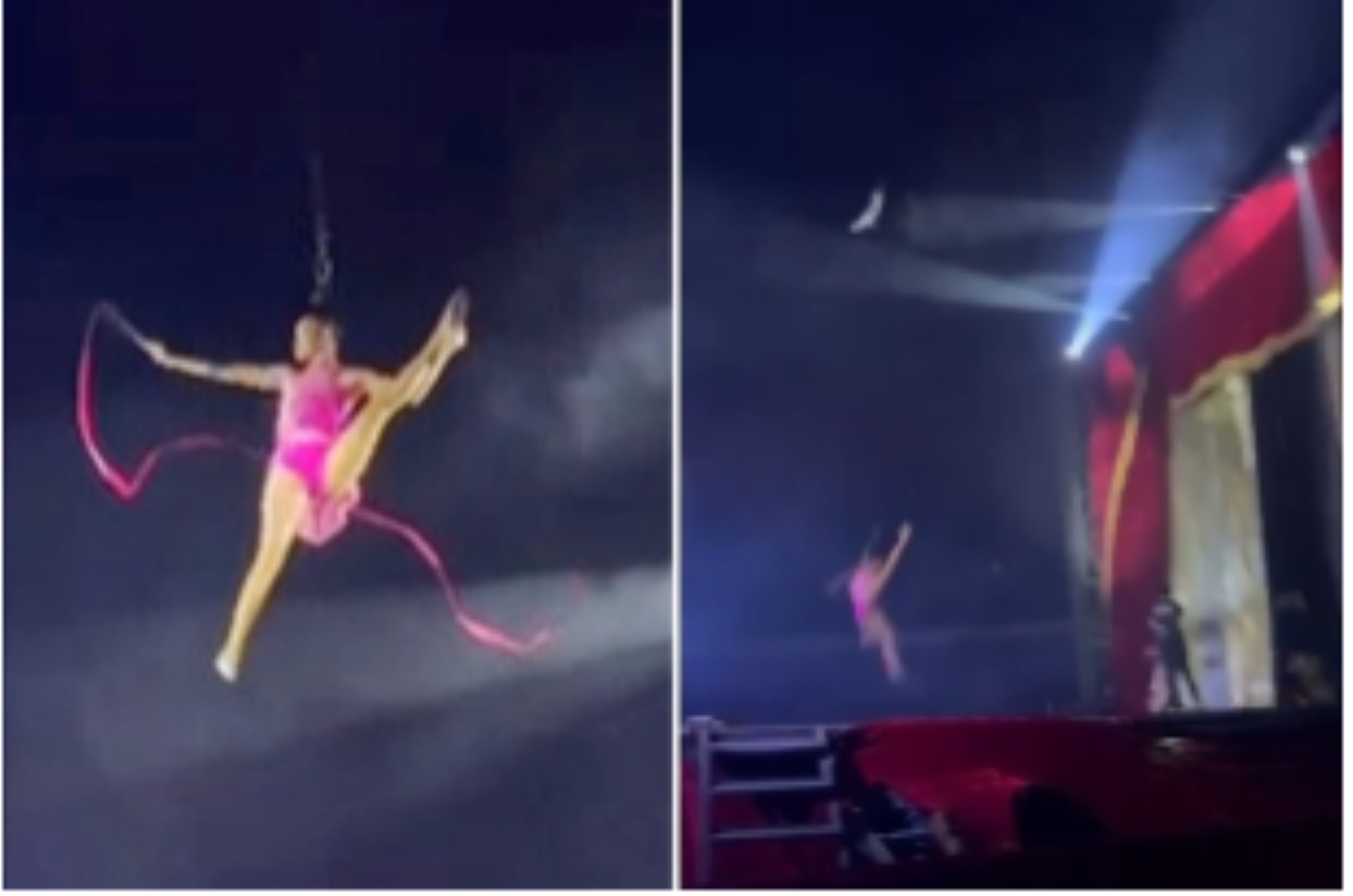 Diễn viên xiếc rơi tự do khi đang nhào lộn