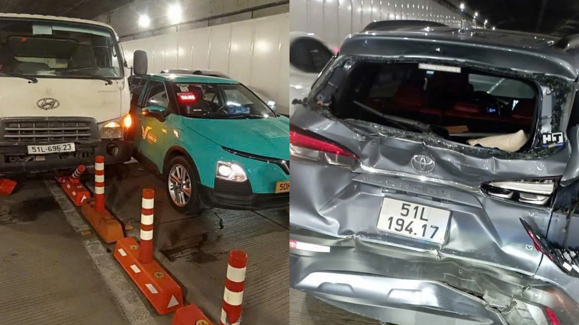 Ô tô tông liên hoàn trong hầm Thủ Thiêm, giao thông ùn tắc kéo dài