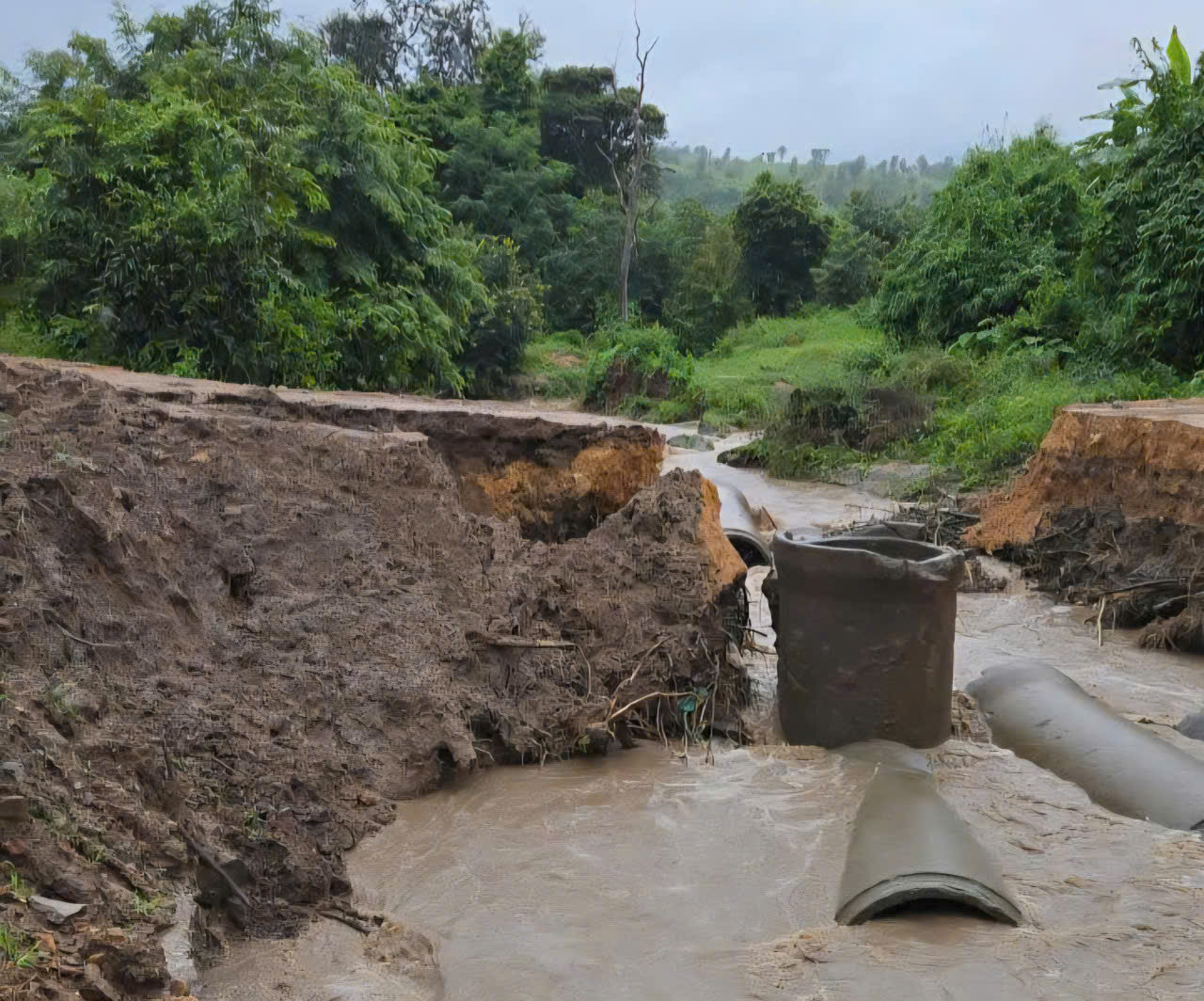 Miền núi Quảng Trị mưa lớn khi bão Bualoi chưa đổ bộ, cống bị cuốn trôi