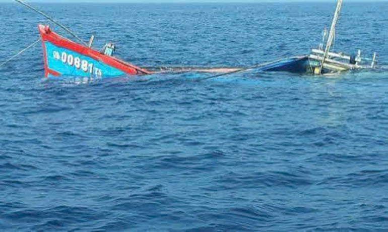 Tàu cá Bình Định cùng 11 ngư dân bị tàu lạ tông chìm, thuyền trưởng mất tích
