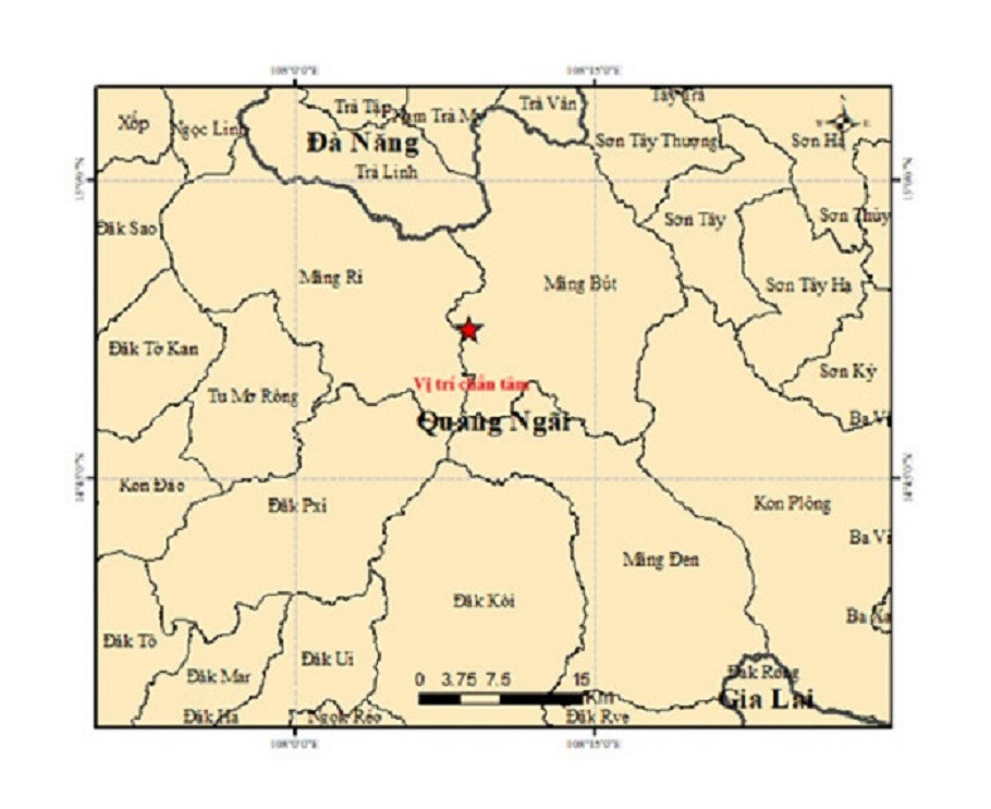 Quảng Ngãi hứng liên tiếp 4 trận động đất lúc rạng sáng, có trận 4.9 richter