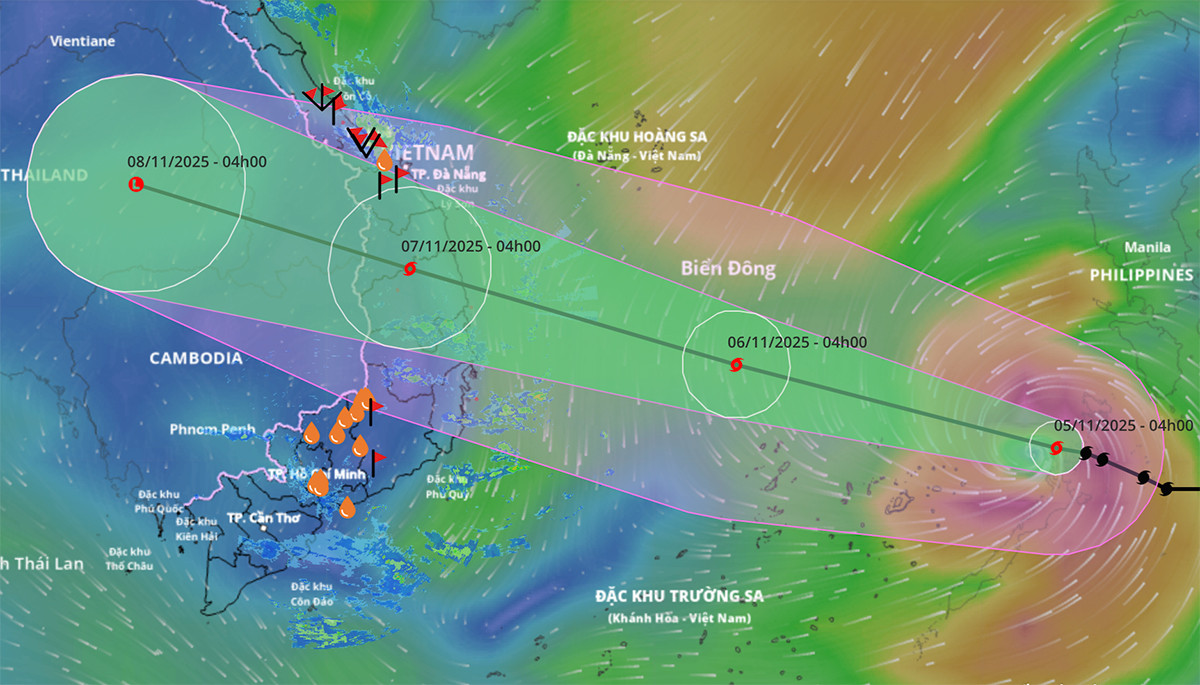 Bão Kalmaegi giật cấp 16 vào Biển Đông, nguy cơ gây dông lốc trước khi đổ bộ