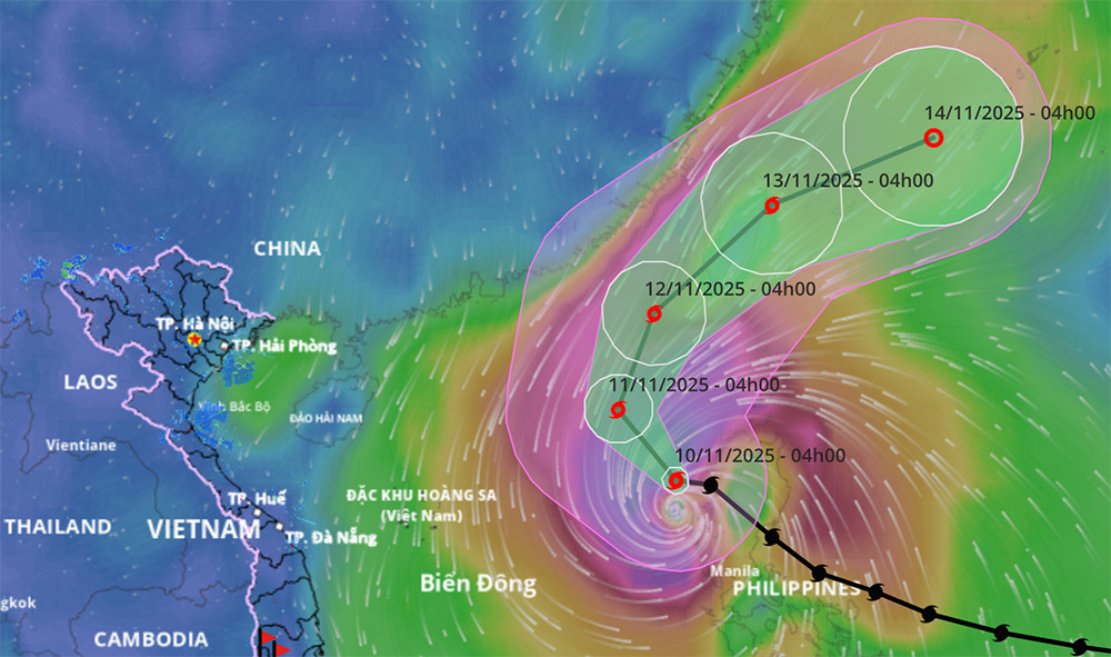Bão Fung-Wong giật cấp 16, liên tục đổi hướng đi vào Biển Đông