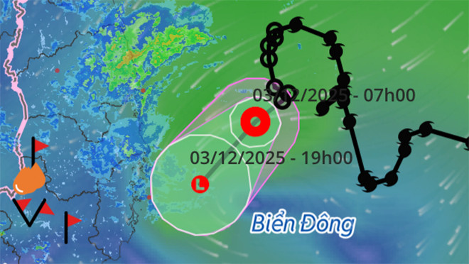 Áp thấp nhiệt đới hướng về vùng biển Đắk Lắk - Khánh Hòa, trong hôm nay suy yếu