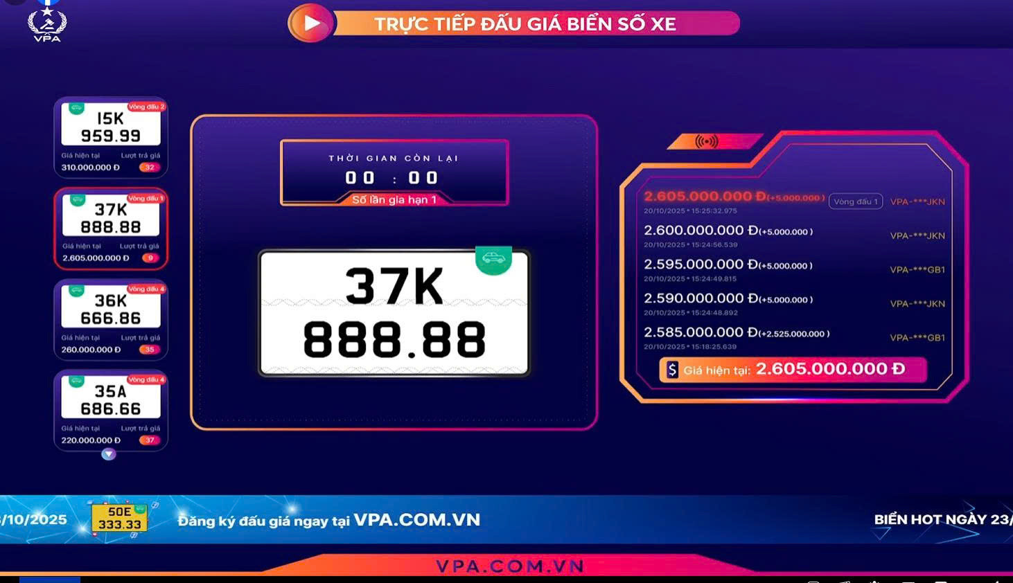 Thu 5.200 tỷ đồng từ đấu giá biển số xe trong năm 2025