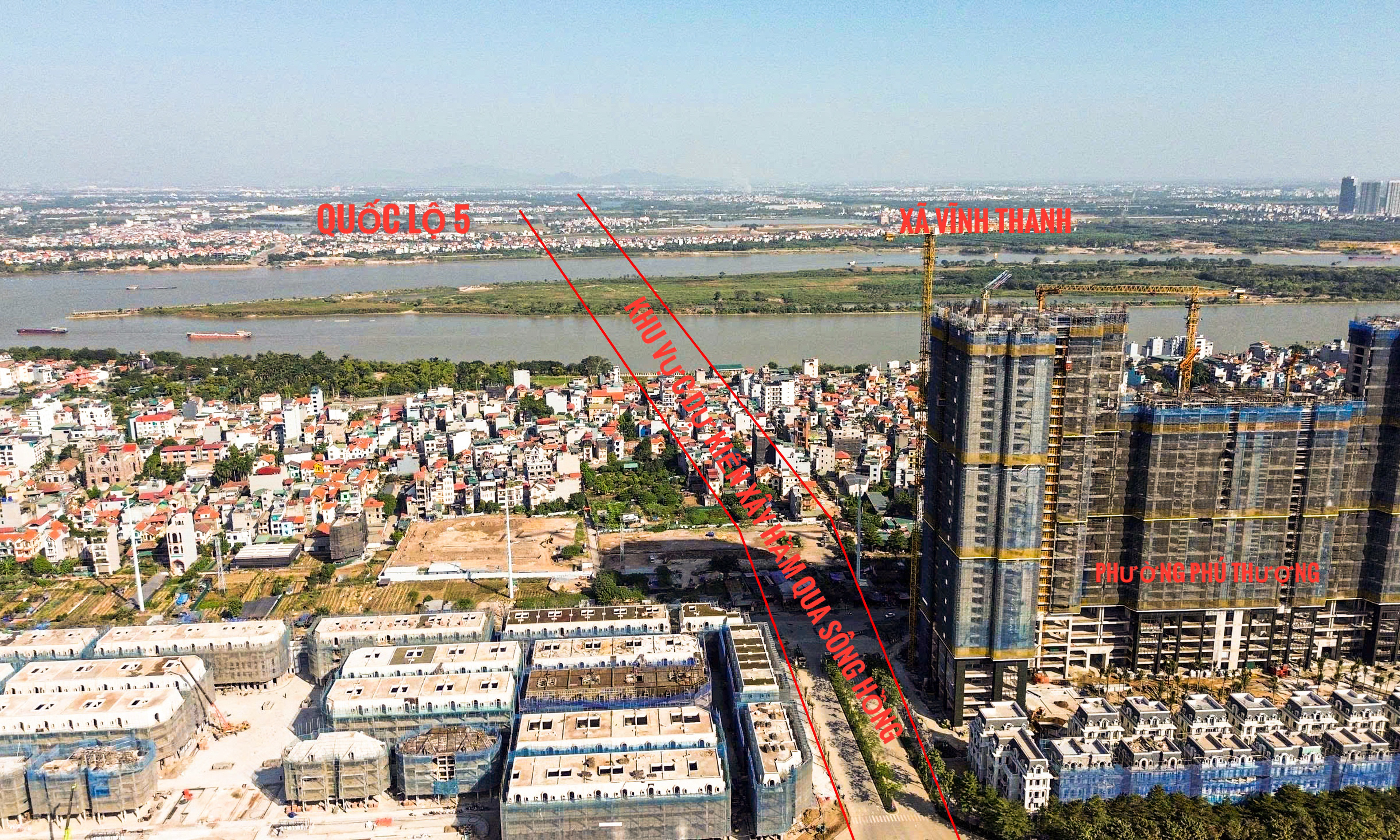 Toàn cảnh khu vực sắp xây hầm đường bộ 2 tầng qua sông Hồng gần 22.000 tỷ đồng