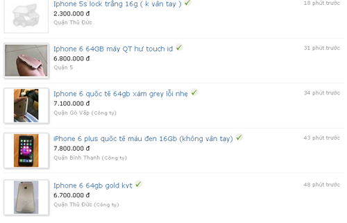 Một số trang rao vặt rao bán iPhone mất cảm biến vân tay với giá rẻ.