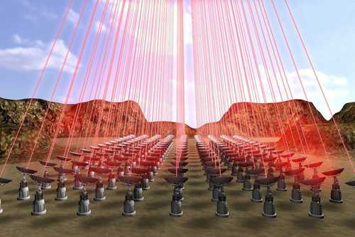 Mô hình hệ thống đẩy thiết bị StarChip bằng tia laser công suất lớn. Ảnh: Science