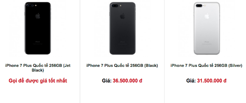 Giá iPhone 7, 7 Plus màu đen và đen bóng vẫn cao hơn nhiều so với các màu còn lại.