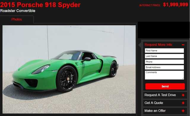 Thông tin rao bán chiếc Porsche 918 Spyder. Ảnh chụp từ màn hình.
