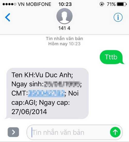 Thông tin về một chiếc sim sinh viên sau khi mua.