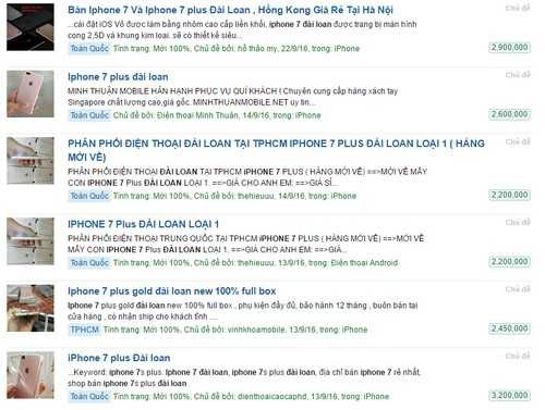 iPhone 7 và 7 Plus hàng Đài Loan tràn ngập trên một trang rao vặt.