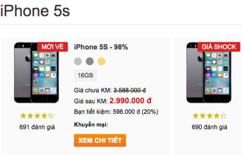 Mức giá của iPhone 5s xuống thấp nhất kể từ có mặt ở Việt Nam.
